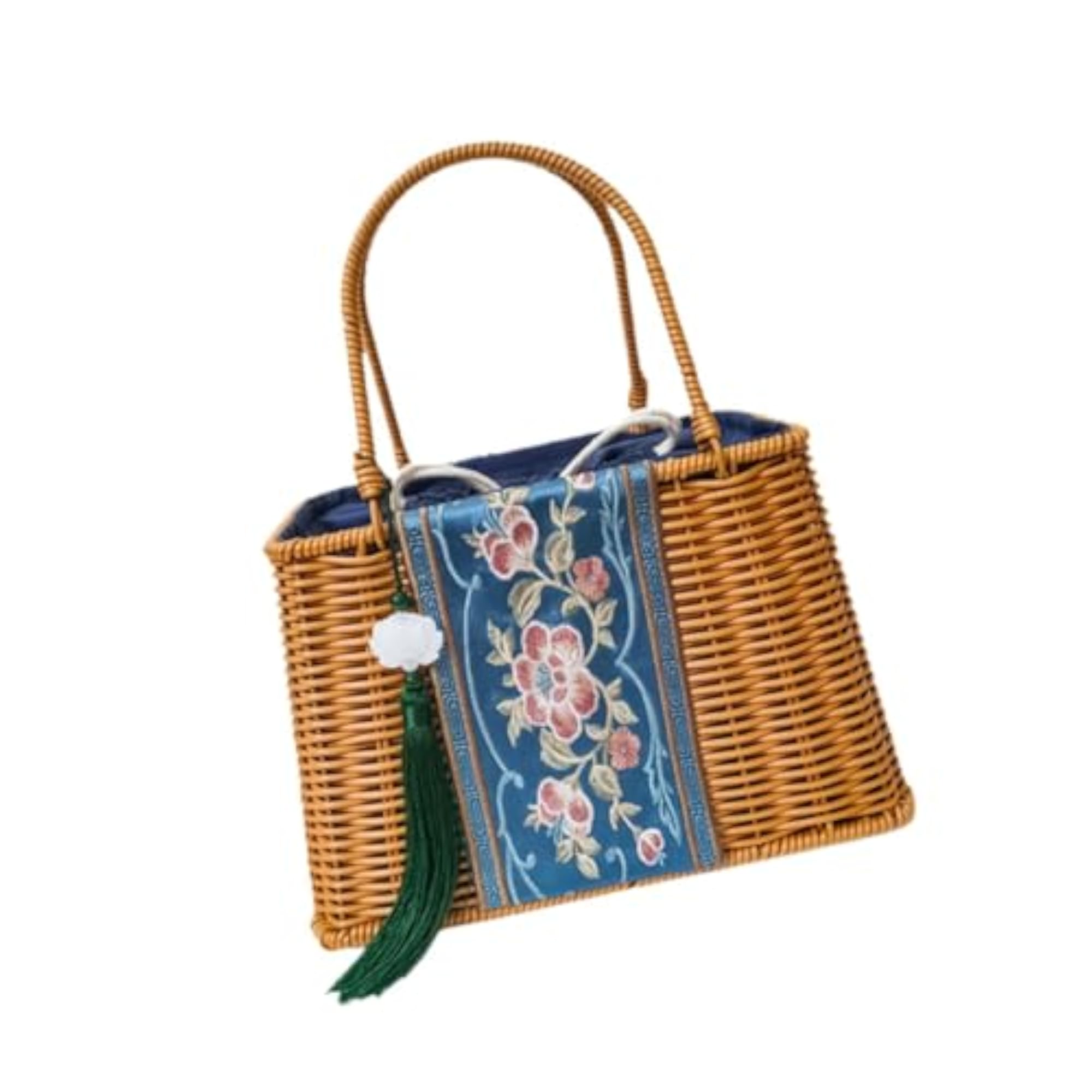 Woven Rattan Handbag for Travel and Vacation, Beige